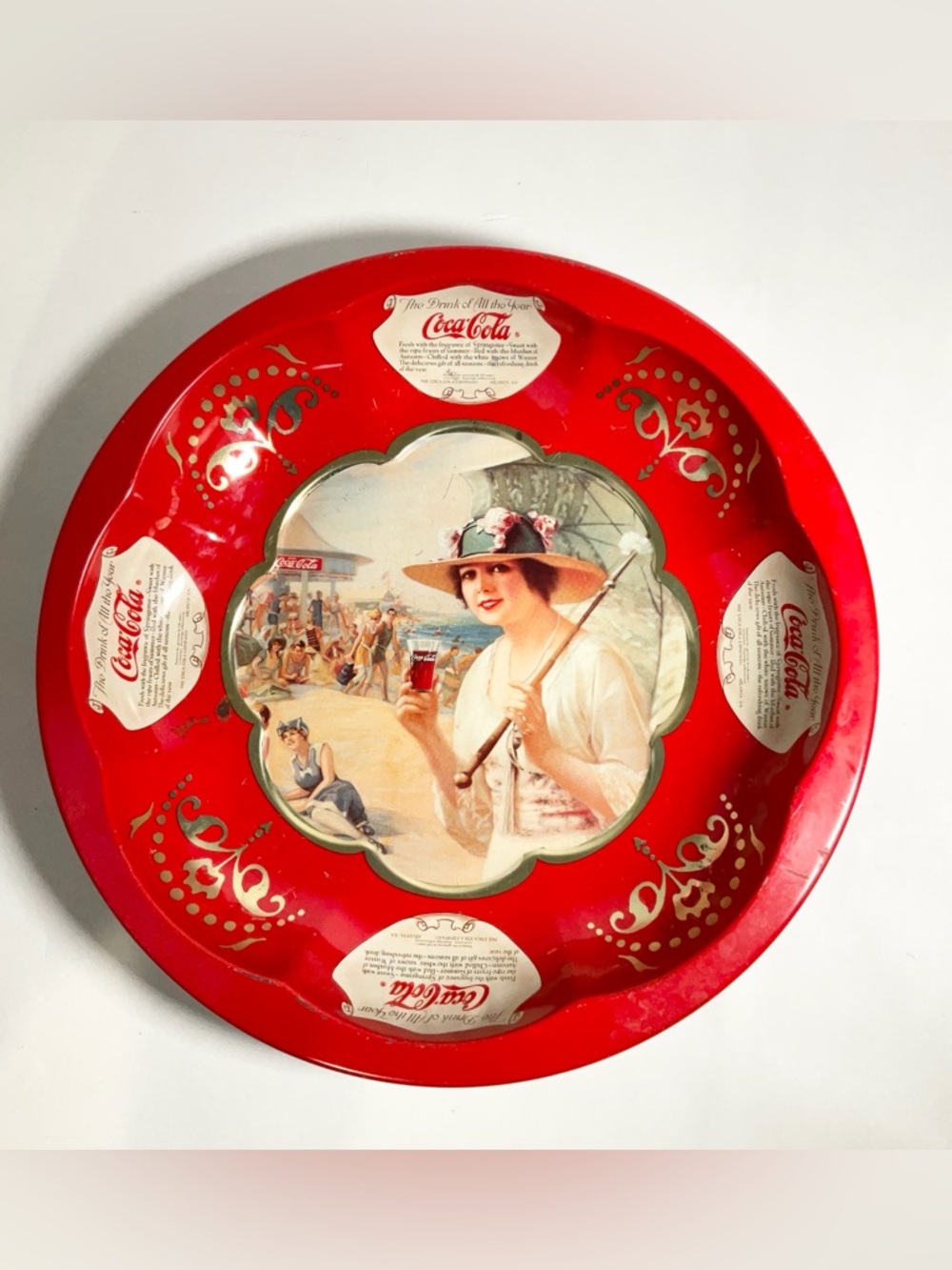 Coca-Cola Coke "Drink of All the Year" Tin Bowl 1993 Collectible Lady on Beach